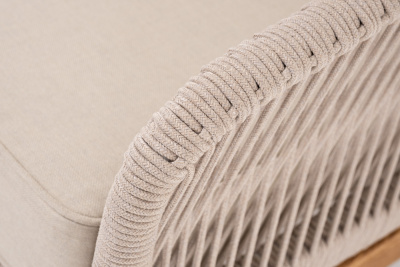 "Канны" левый модуль плетеный из роупа, основание дуб, роуп бежевый круглый, ткань бежевая 052