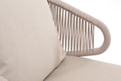 "Милан" кресло плетеное из роупа, каркас алюминий белый муар, роуп бежевый круглый, ткань бежевая 035