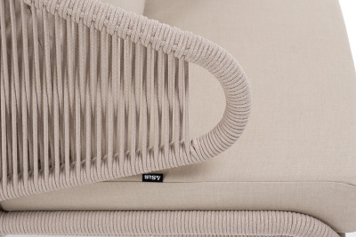 "Милан" кресло плетеное из роупа, каркас алюминий белый муар, роуп бежевый круглый, ткань бежевая 035