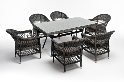 "Амароне" обеденная группа из искусственного ротанга на 6 персон, цвет графит