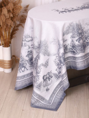 Скатерть жаккардовая "Дед Мороз и Снегурочка" 150*220